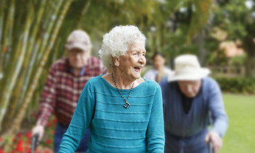 Lady laughing while walking