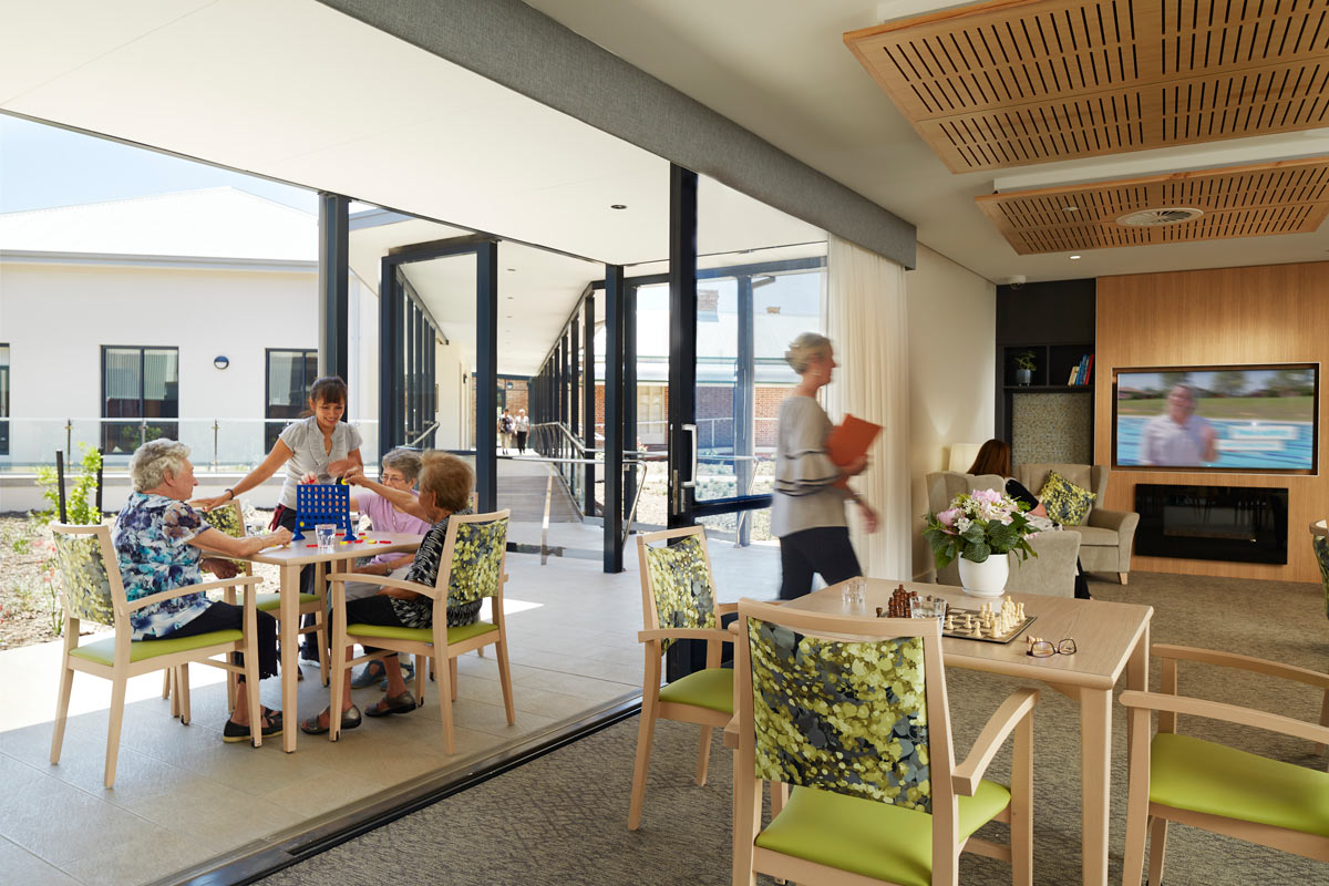 St Vincent's Aged Care communal library and dining room