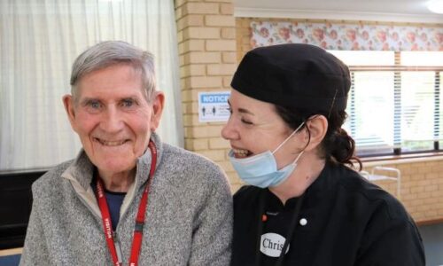 Chef Chris with Resident Bernard at Archbishop Goody residential aged care
