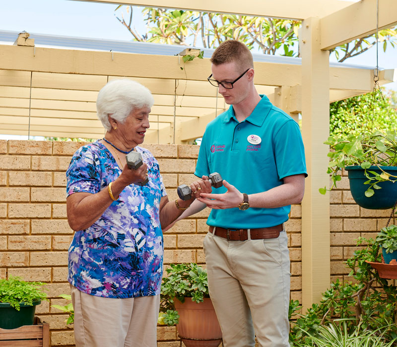 Assisting elderly person with weights