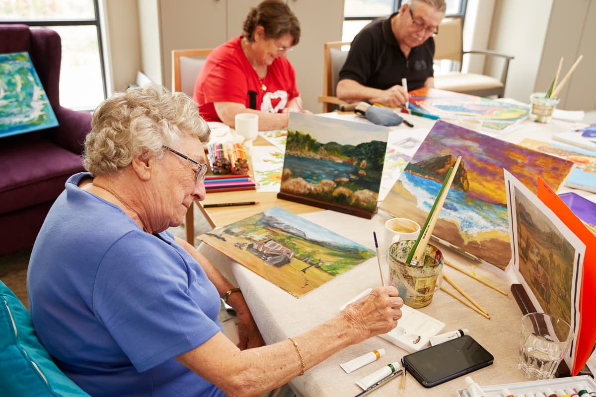 Aged Care clients painting at St Vincents in Guildford