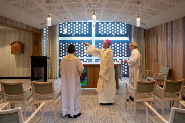 Rev Costello blesses the chapel at Sr Mary Glowrey