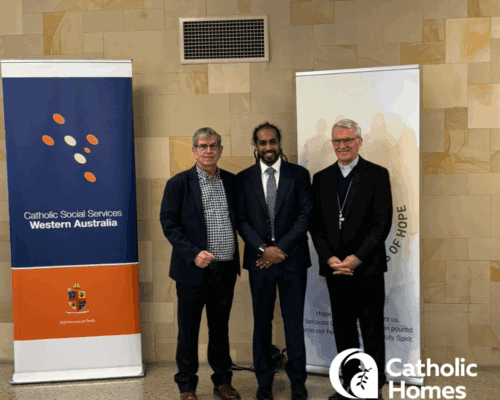 Ian Smith Wins Catholic Social Services WA Employee of the Year We’re proud to share that Ian Smith, Pastoral Carer at Catholic Homes, has been named the Catholic Social Services WA (CSSWA) Employee of the Year. The award, presented at a special Mass and morning tea celebrated by The Most Rev. Timothy Costelloe SDB, Archbishop of Perth, recognises individuals who embody Catholic values and go above and beyond in their service to others. Ian was honoured for his deep commitment to dignity, compassion, and solidarity – walking alongside residents, families, and colleagues with gentleness, respect, and care. His work extends far beyond the expectations of his role, from offering comfort during times of grief to supporting a retired priest in resuming the celebration of Mass, enriching the spiritual life of our community. Catholic Homes Acting Executive General Manager Mission, Richie Perera, said, “Ian’s dedication is a living example of Catholic care in action. He sees the dignity in every person and responds with love and humility. We are incredibly proud that his service has been recognised in this way.” We congratulate Ian on this well-deserved honour and thank him for the grace, compassion, and quiet leadership he brings to Catholic Homes every day.